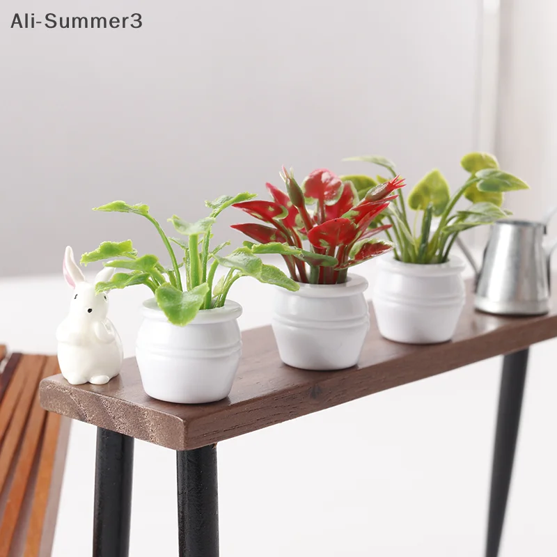 3Pcs 1:12 Dollhouse Miniature Plant Potted Model Doll Home Plant Decoration Micro Landscape Garden Decor Accessories