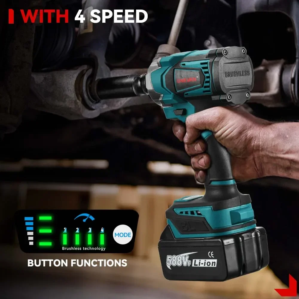 ONEVAN 1200N.M Brushless Electric Impact Wrench 1/2Inch Cordless Electric Screwdriver Wrench Power Tool For Makita 18V Battery