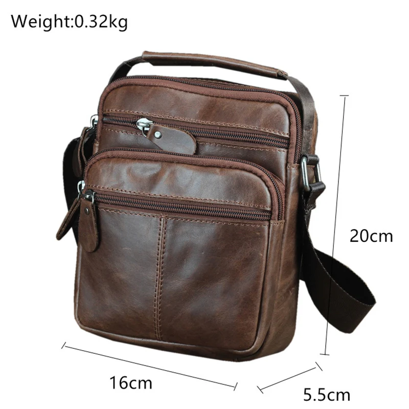 Genuine Leather Cowhide Crossbody Bag Multi-Pocket Shoulder Bags with Handle for Men Casual Daily Handbag