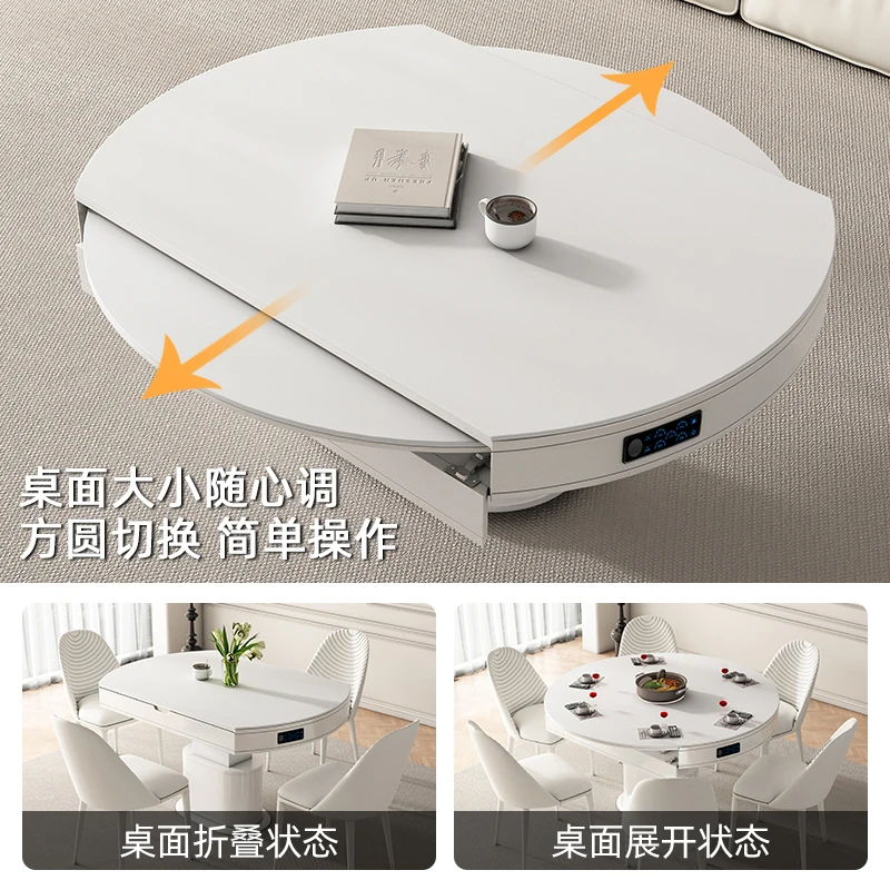 Household large and small apartment cream wind folding rock slab dining table coffee table intelligent voice lifting