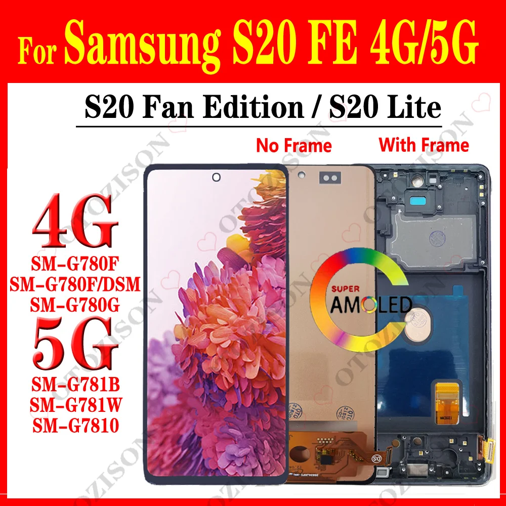 AMOLED For Samsung S20 FE S20 Fan Edition LCD Display Touch Digitizer Assembly For S20 FE 5G S20 Lite SM-G780F SM-G781B LCD