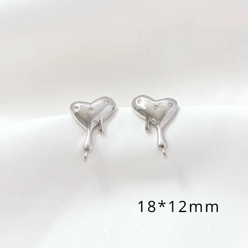 2 Pairs Brass Plated with White Gold Zircon Inlaid Heart Shaped Earrings DIY Jewelry Making Semi-finished Product Accessories