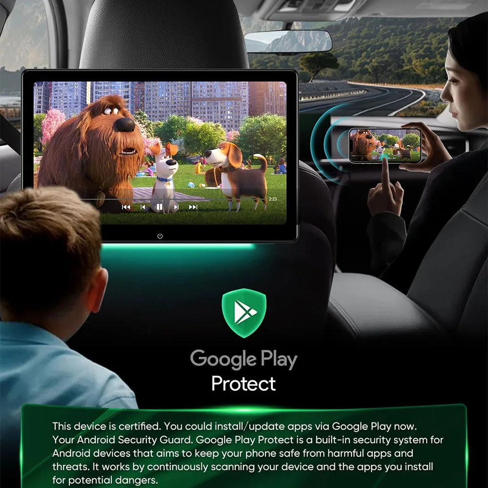 Incell 14 Inch Android Headrest Monitor Tablet Screen for Rear Seat 4K Auto Video Player Support Netflix/YouTube Mirror Link view 4