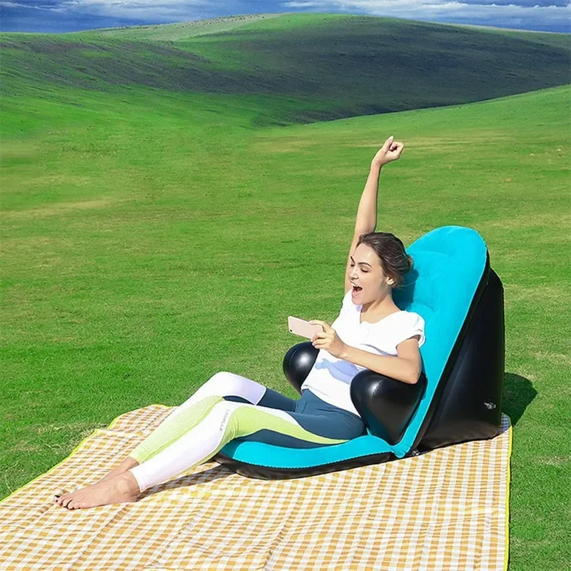 New PVC Inflatable Flocking Sofa With Armrests Comfortable Floor Chair For Gaming Reading Living Room Furniture Portable Seat