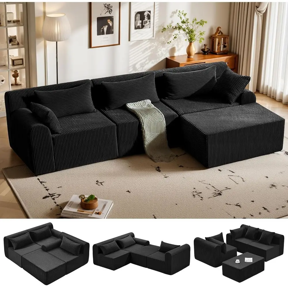 

116" Cloud Couch ular Sectional Soa,L-Shaped ern Soa with Deep Seat and High-Back Design,Oversized Corduroy 4-Seater BonelCouch