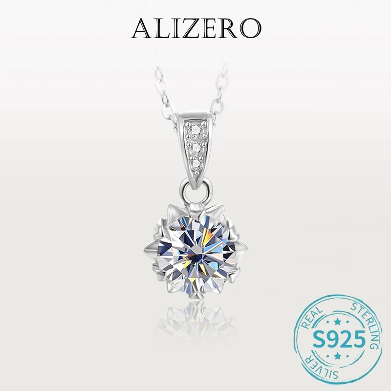 ALIZERO 1 Carat Round Brilliant Cut D VVS1 Moissanite Necklace For Women Jewelry with GRA 925 Sterling Sliver Diamond Necklace