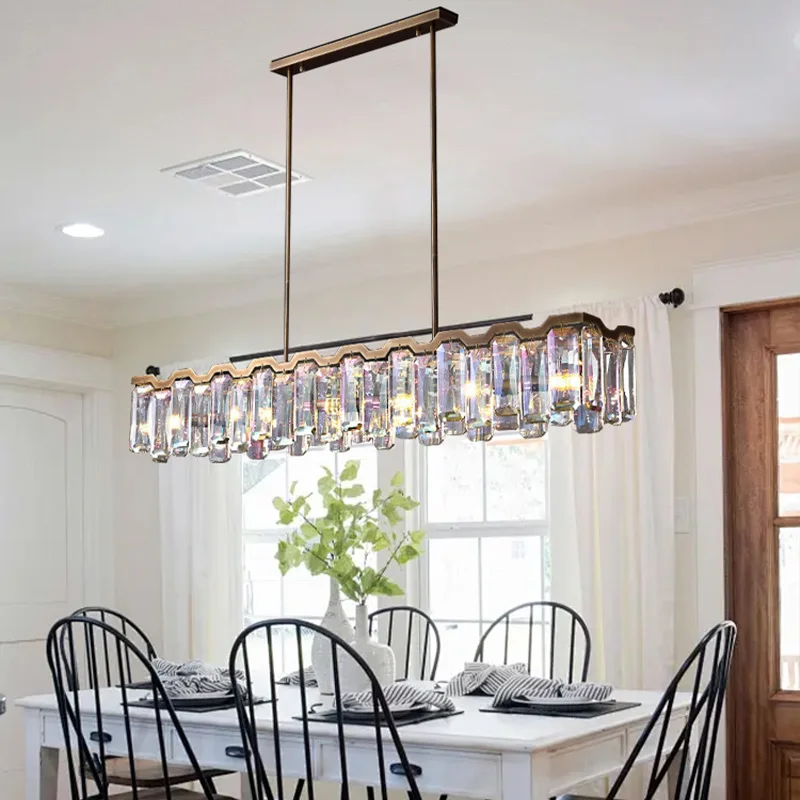 โคมไฟระย้าคริสตัลห้องรับประทานอาหารสีฮาร์ดแวร์ที่ทันสมัยสําหรับตกแต่งห้องนั่งเล่นโคมไฟเพดานโคมไฟมันวาวปรับได้