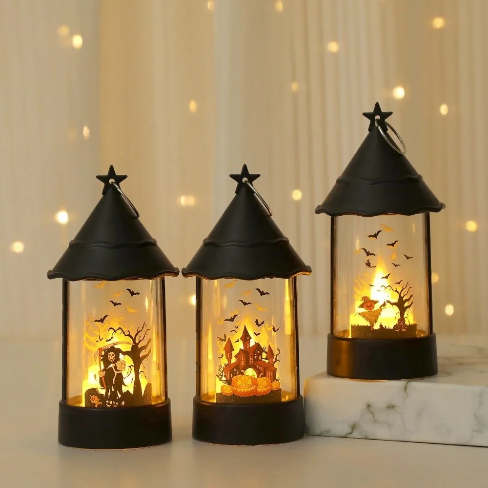 Vintage Halloween LED Lamp Portable Soft Warm Glow Pumpkin Light Waterproof Decorative Ghost Festival Lantern Photo Props