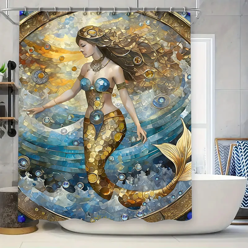 

Яркая занавеска для душа с принтом кактуса и геометрическим узором для декора ванной комнаты, акварельный дизайн растений, полиэфирная ткань для дома