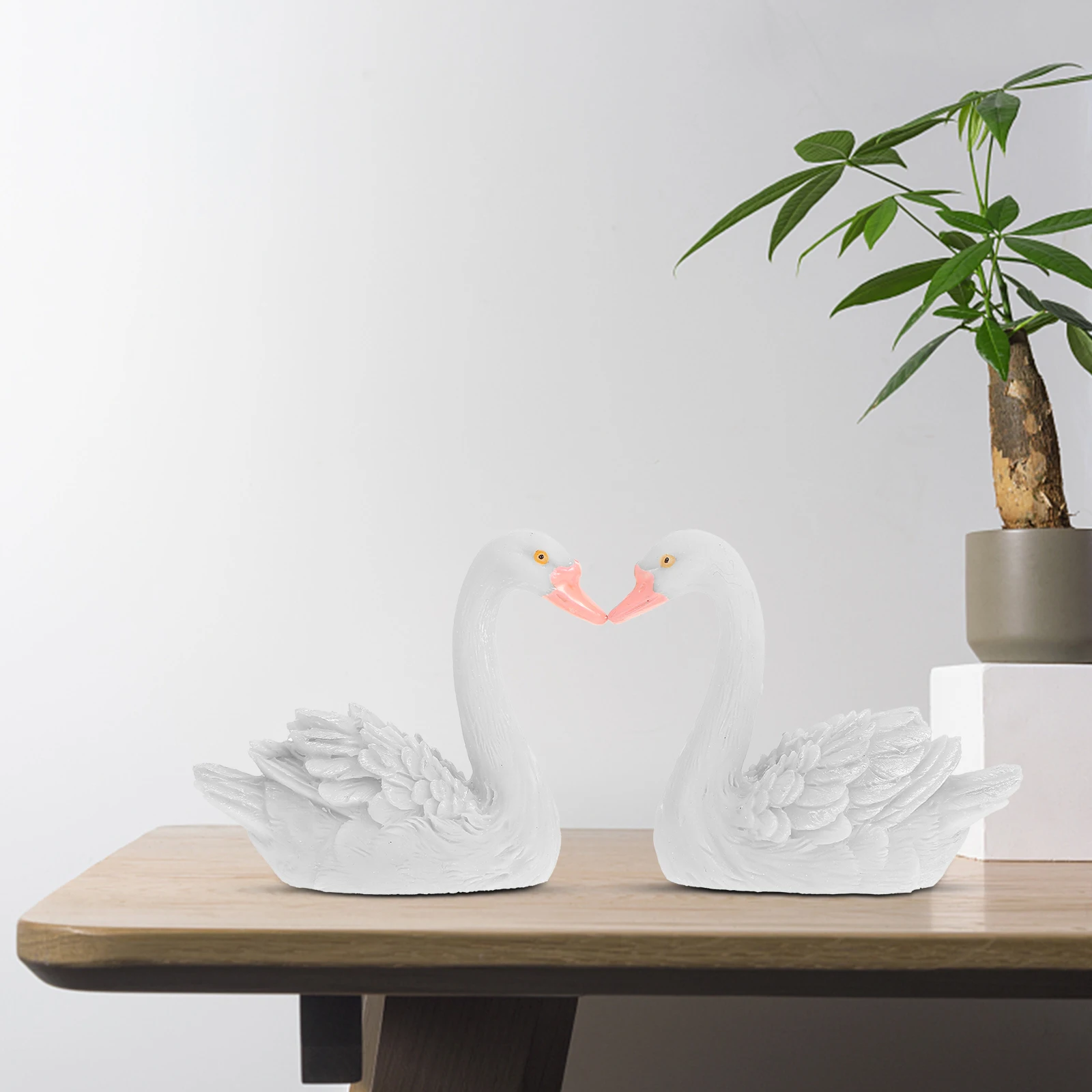 

2pcs Swan Resin Home Decor Durable FadelessGarden Statue Small Size Birthday Swan Figurines Home Decor Party Cake Topper