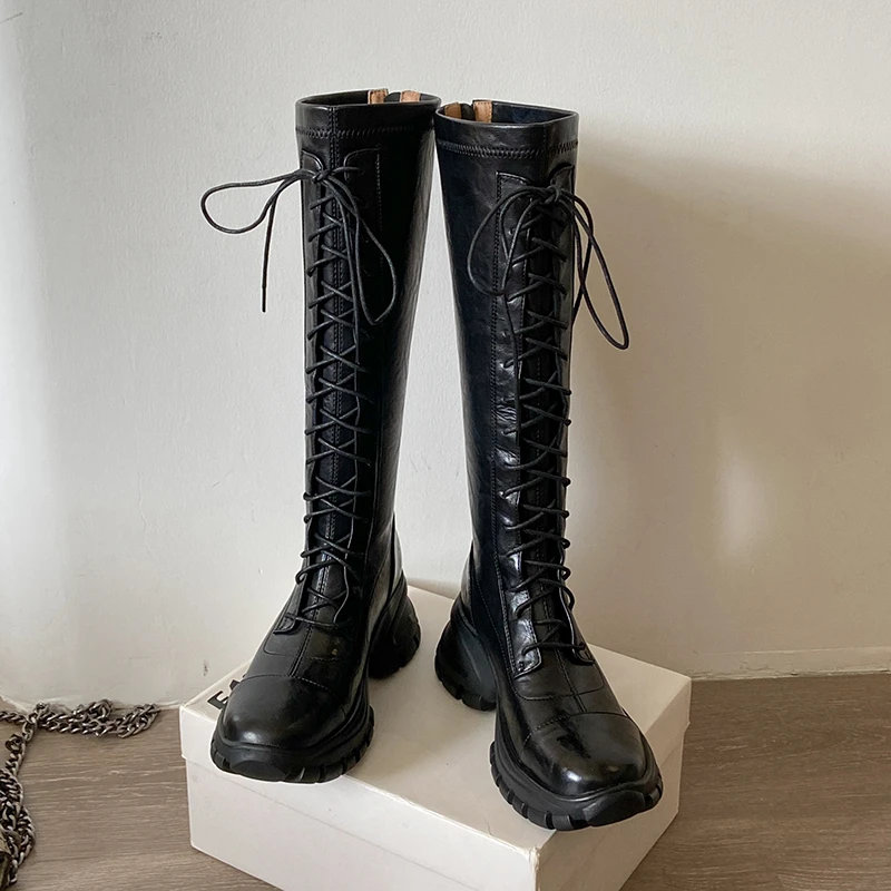 أحذية نسائية لخريف وشتاء 2025 جديدة سوداء طويلة من الصوف أحذية فارس أحذية البضائع #3