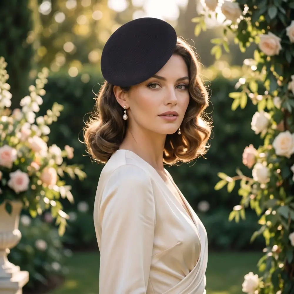 Sweet Solid Color Fascinator Base Wide Brim Headpiece Masquerade Top Hat 1920s Hair Accessories Formal Hat Mesh Hat Lady
