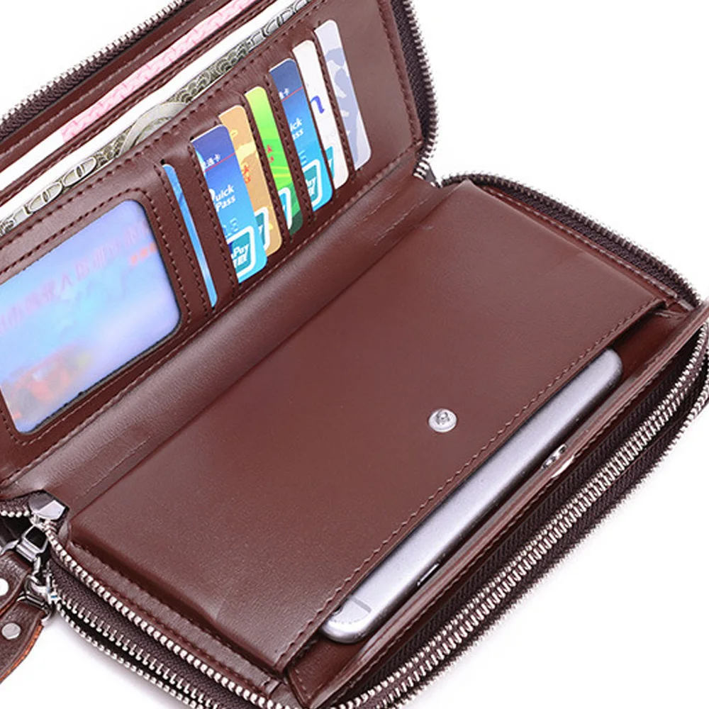 Genuine Leather Long Clutch Wallets for Men Vintage Card Holder Coin Purses Money Clips Phone Pocket Male Name Engrave Wallet