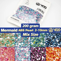 VDD 200g Wholesale Mix Size 3-10mm Mermaid Color ABS Imitation Pearl Half Round Flatback Bead For Craft DIY Nail Art Accessories