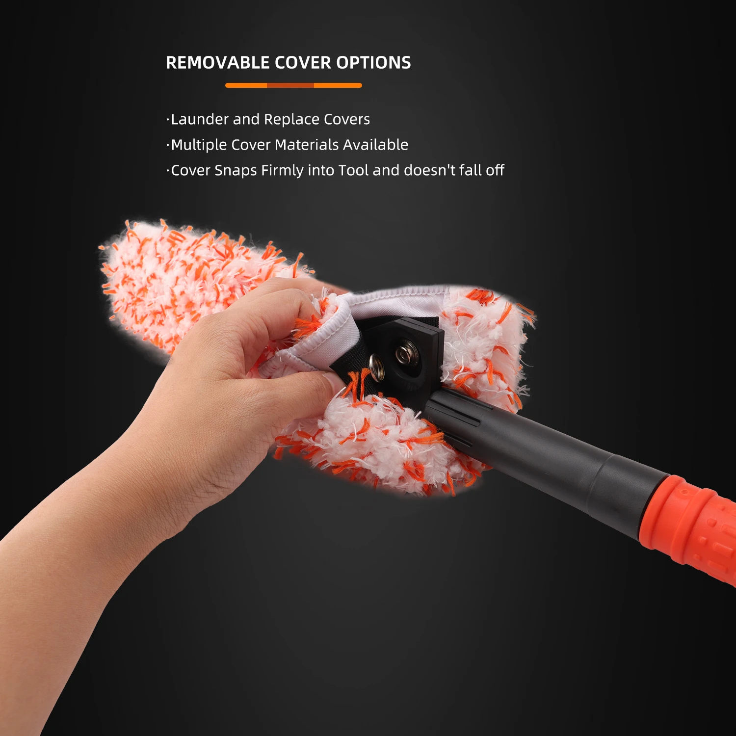 SPTA Microfiber Wheel Brush Removable Car Wheel Cleaning Brush with 2 Interchangeable Microfiber Covers Firm Rim Cleaner Brush