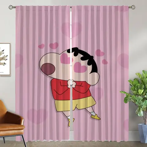 크레용 신짱 카메라용 암막 커튼, 거실 커튼, 침실 파티션용 얇은 명주 그물, 홈 인테리어 커튼, 2 개