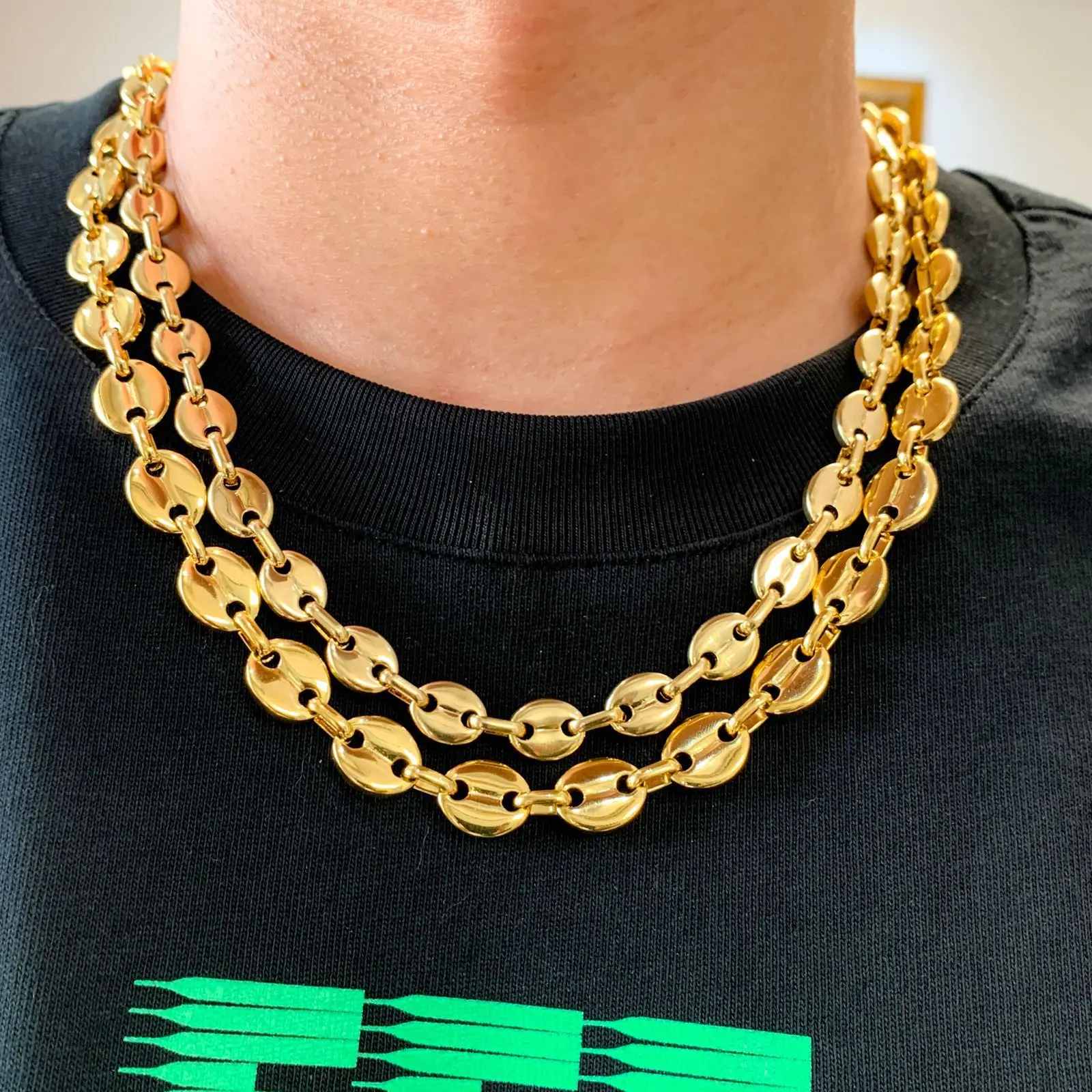 7/9/11mm Customer-size Stainless Steel Coffee Bean Chain Bracelet or Necklace For Men Women Hip Hop Jewelry Gifts