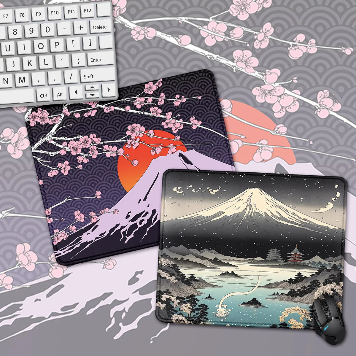 

Mount Fuji small mouse pad Office Keyboard LockingEdge Gaming teclado mousepad Cherry Blossom Deskmat Japanese Sakura Mause Mat