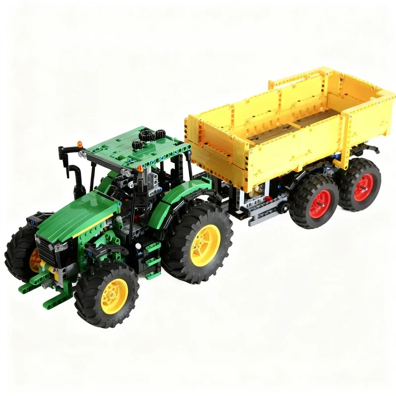 

NEW Farm Moc John Deered 6130R Tractor And Dump Tipper Trailer Model DIY Creative Ideas Christmas Child Toy Assembly Puzzle Gift