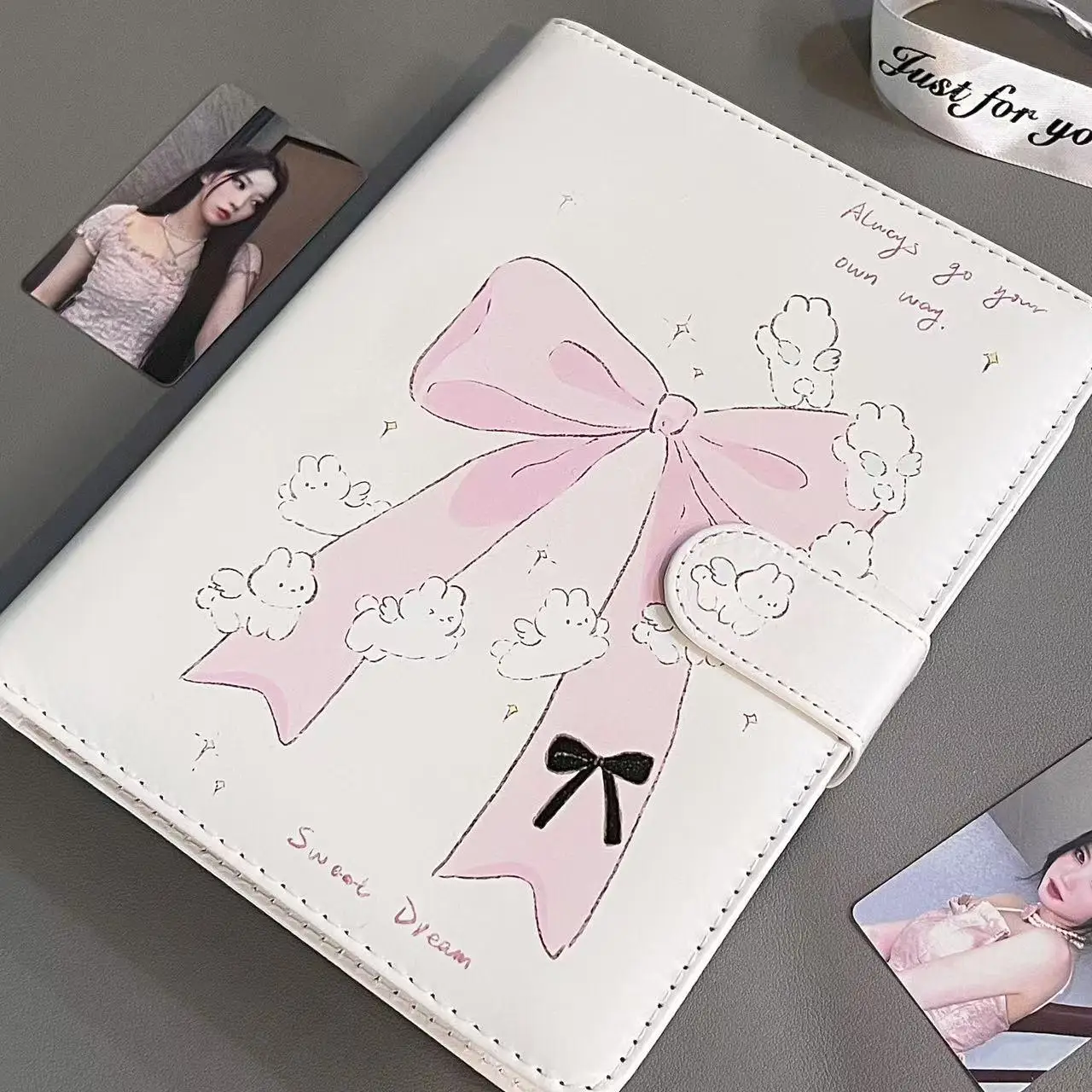 

Cute Pink Bow Binder A5 Loose Leaf Photocards Holder Magnetic Kpop Photo Card Collect Book Album Korean 포카 바인더