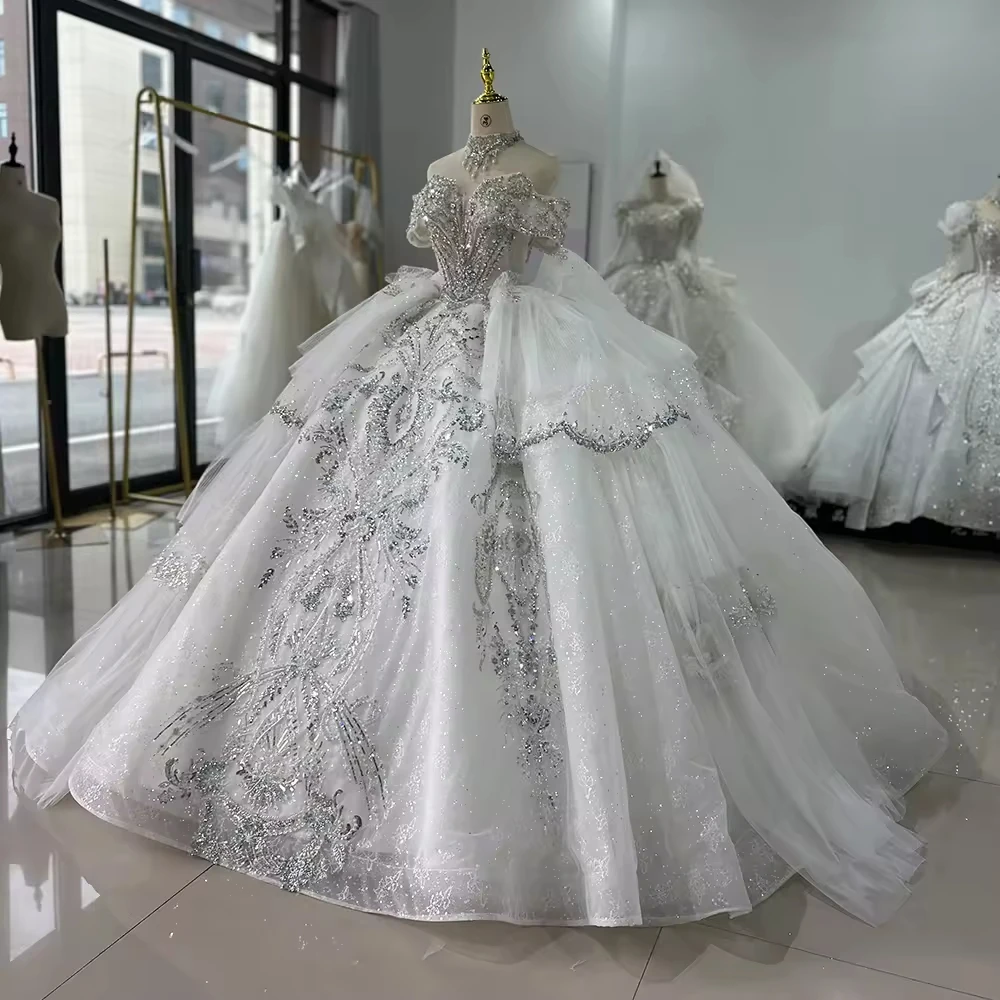 Sukienka Na Wesele, vestido de novia con hombros descubiertos y escote en forma de corazón con cordones en la espalda, vestido de novia personalizado con bordado de lentejuelas