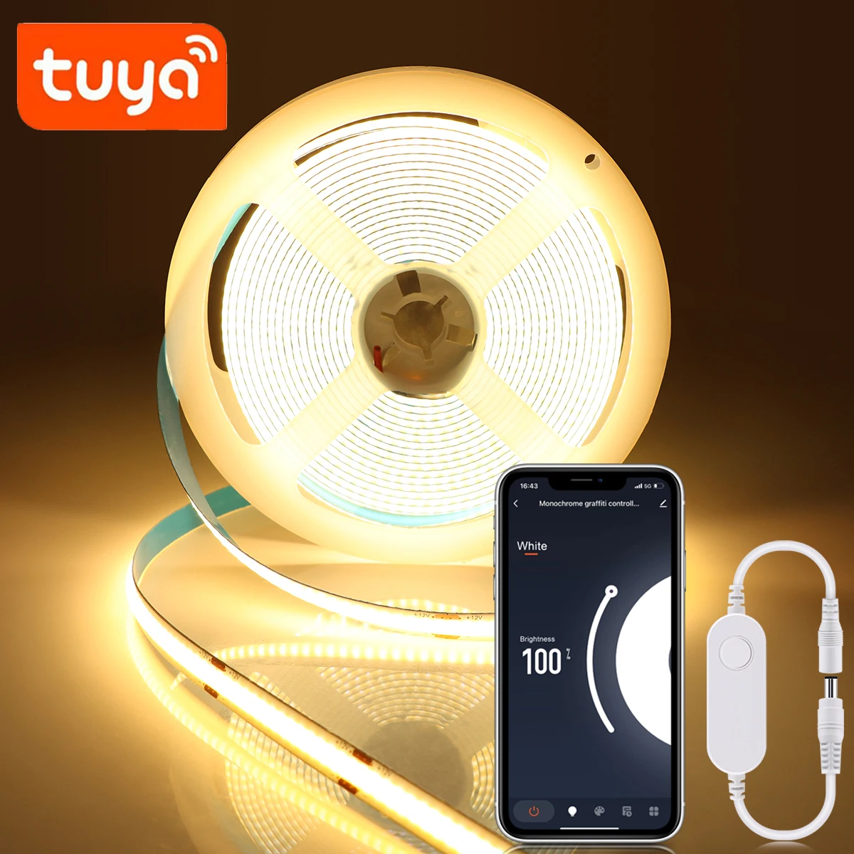 WIFI Tuya Smart Life Ultra Bright COB LED Strip 320LEDs/m Flexible Tape Ribbon 3000-6500K RA90 Led Lights for Alexa Google Home