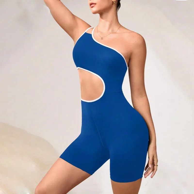 Greenora Sexy Cut Out Backless Jumpsuit Women Contrast Binding Skinny Bodycon Romper Summer Y2K Streetwear Yoga One Piece Suit