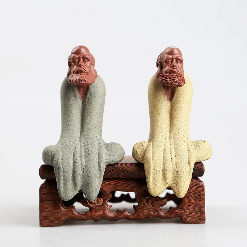 Traditional ceramic Bodhidharma Patriarch ornaments purple clay tea pet Buddha statues figures tea table accessories
