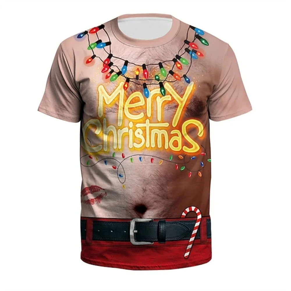 Summer Fashion Christmas Picture T Shirts For Men Casual 3D Print Tees Hip Hop Personality Round Neck Short Sleeve Tops