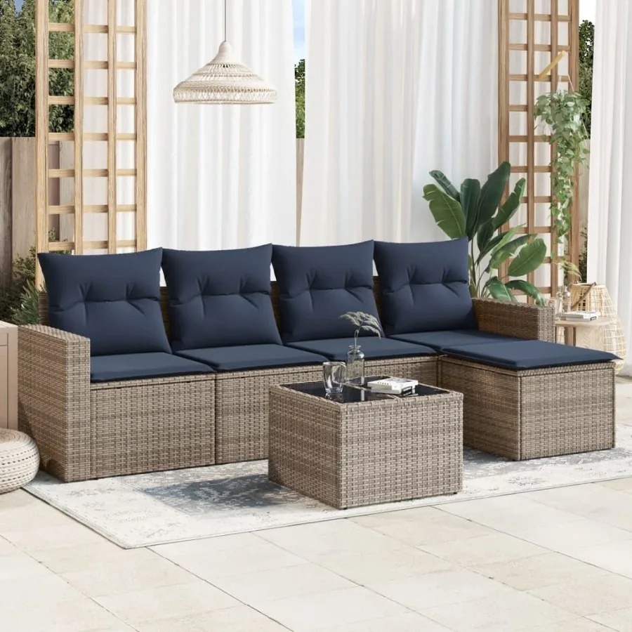 

6 Piece Patio Sofa Set with Cushions Gray Poly Rattan