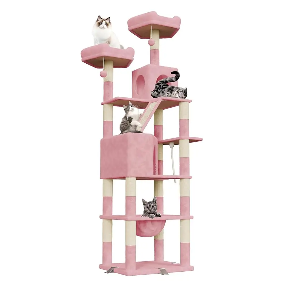 Oak & Tea XXL Krabpaal 208 cm krabpaal met huishangmat en krabplank Topping Safe voor grote katten