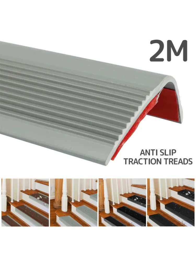 1 rouleau de protection de bord d'escalier en PVC souple, antidérapant, bordure de nez d'escalier en forme de L, bandes de garniture de bord de marche auto-adhésives, protecteur de marche de 2m