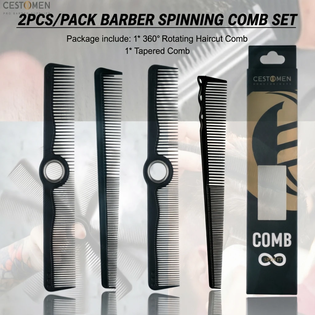 2Pc New Professional Barber Combs Set Spinning Wide Fine Tooth Haircut Combs Anti-static Taper Comb For Salon Hairdressing Tools