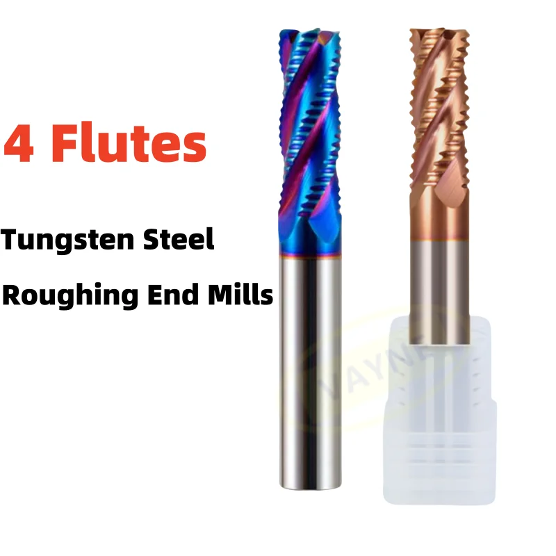 1PCS Cutting Rough End Milling 4Flute 4 5 6 8 10 12 14 16 20Carbide Tool Tungsten Steel  Brass Stainless Steel Cutter For Steel