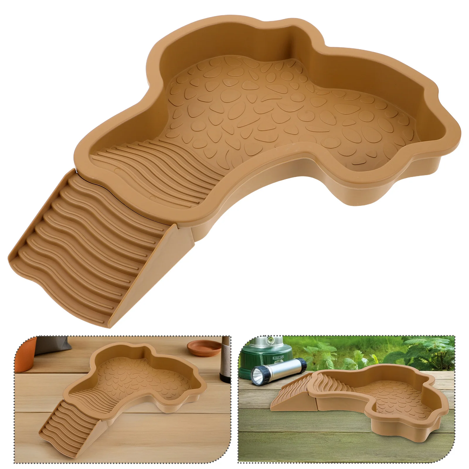

Plastic Reptile Bathing Pool Large Tortoise Water Dish Non-Slip Ramp Turtle Basking Platform Multifunctional Turtle Habitat