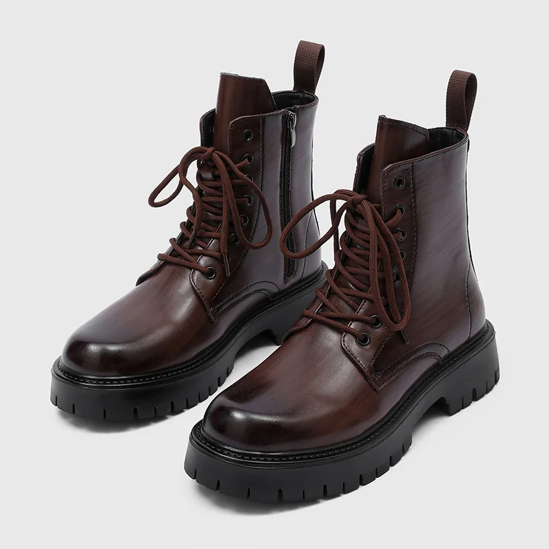 

England style men's casual party prom high motorcycle boots black brown shoes cowboy original leather boot cool platform botas