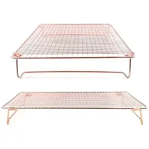 

1/2Pcs Stainless Steel Cooling Racks with Collapsible Folding Legs, Stackable Grid Wire Racks for Cooking and Baking, Rose Gold