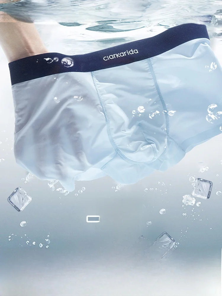 

Мужские дышащие трусы-боксеры Clarkarida из ледяного шелка, летние тонкие бесшовные трусы-брифы с узором «четырехлистник», подарочная коробка, нижнее белье с плоским краем