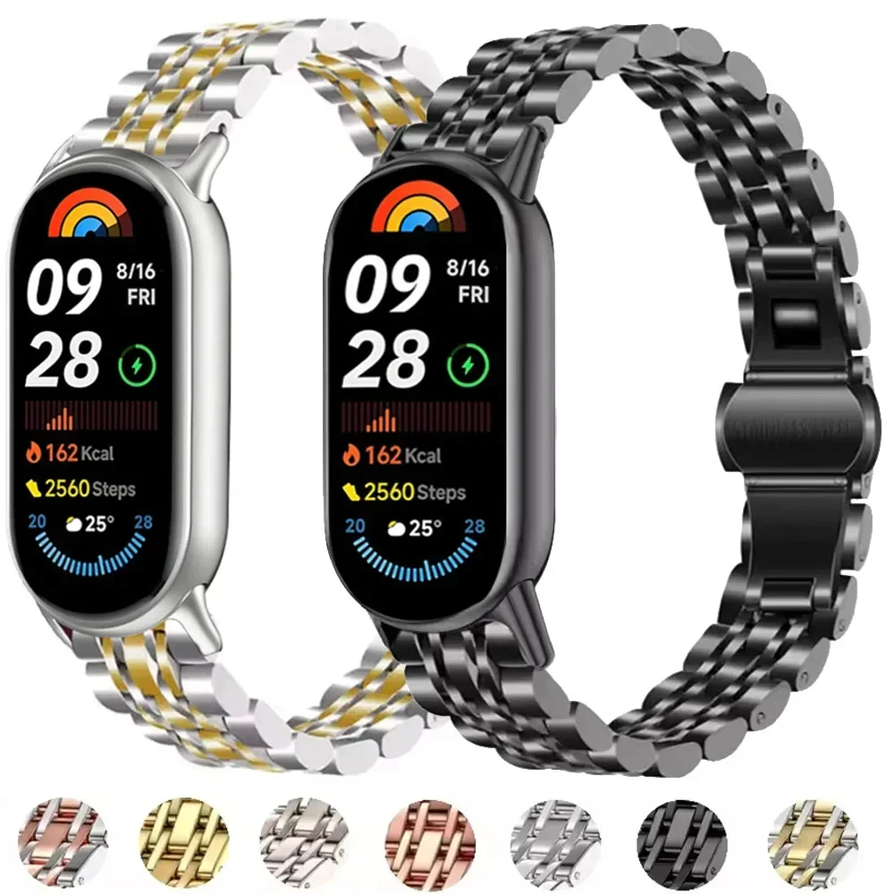 حزام من الفولاذ المقاوم للصدأ لـ Xiaomi Mi Band 10 9 8 سوار معصم معدني قابل للتعديل لـ Mi band 10 9 8 NFC سوار ساعة قابل للاستبدال