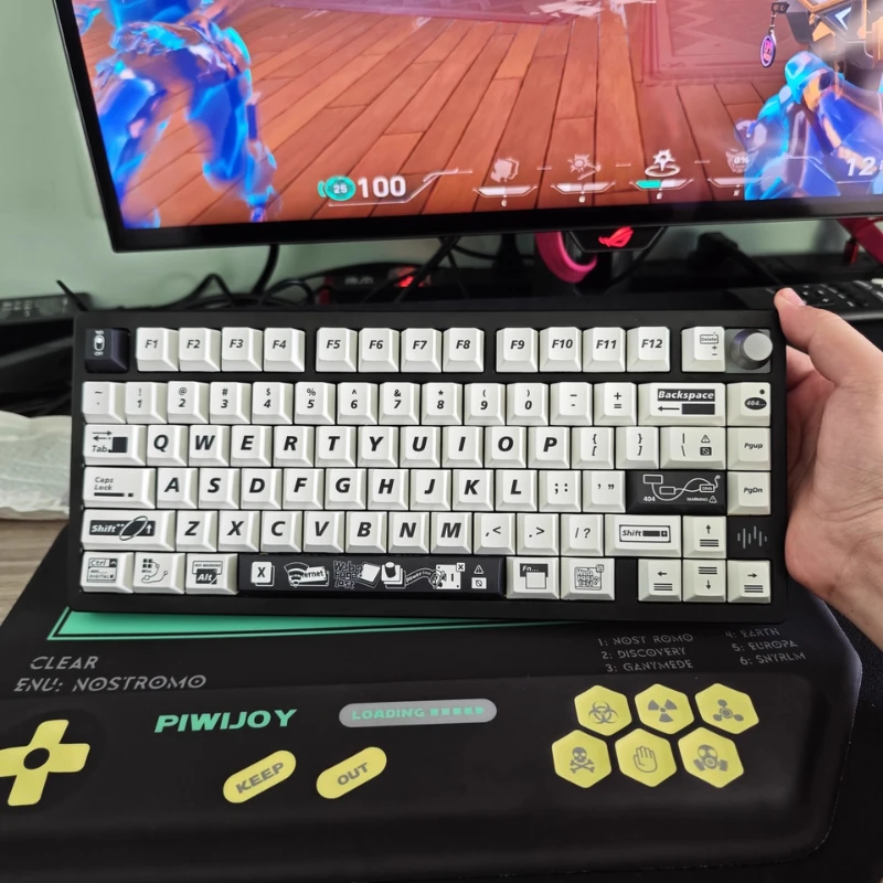 Danger 404 Theme Keycap Set PBT Cute Black and White Simple Keyboard Cap Cherry Profile Gaming KeyCap for Mechanical Keyboard
