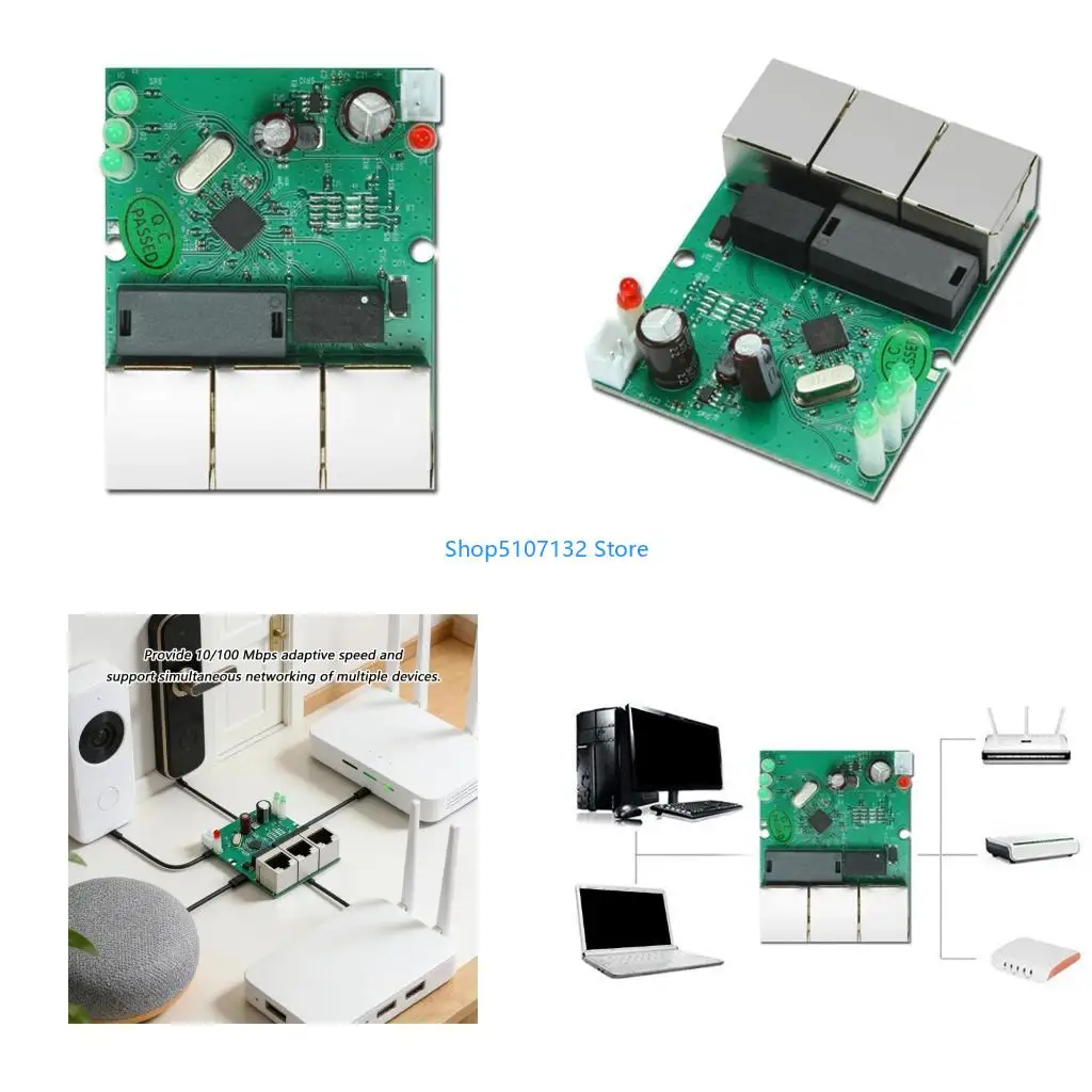 87HD 3Port 100Mbps Switches Ethernet Networking PCB Module Board Plugs and Play Operation LED Lights Wide Compatibility
