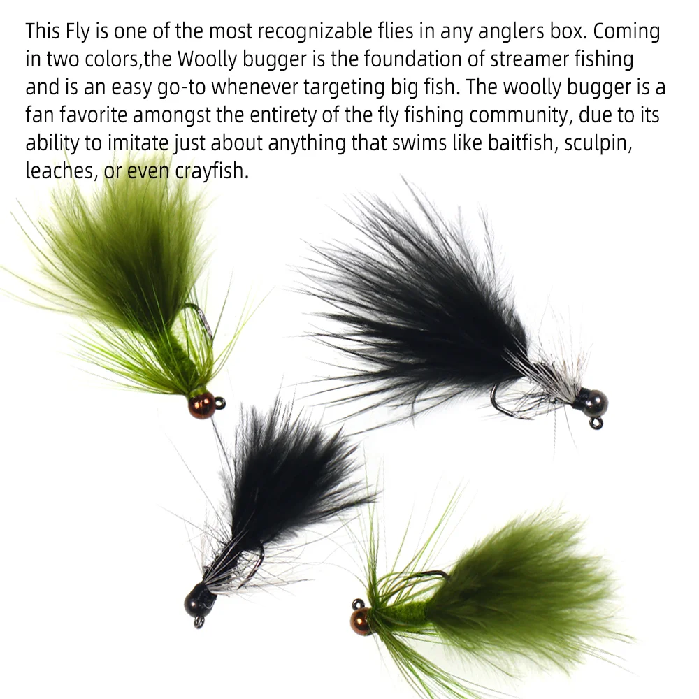 5 Stück # 12 Wolfram-Kugelkopf Woolly Bugger Widerhakenlose Jig-Nymphen-Streamer Fliegen für Forellen-, Lachs-, Hecht- und Barsch-Angeln Köder – Detail 5