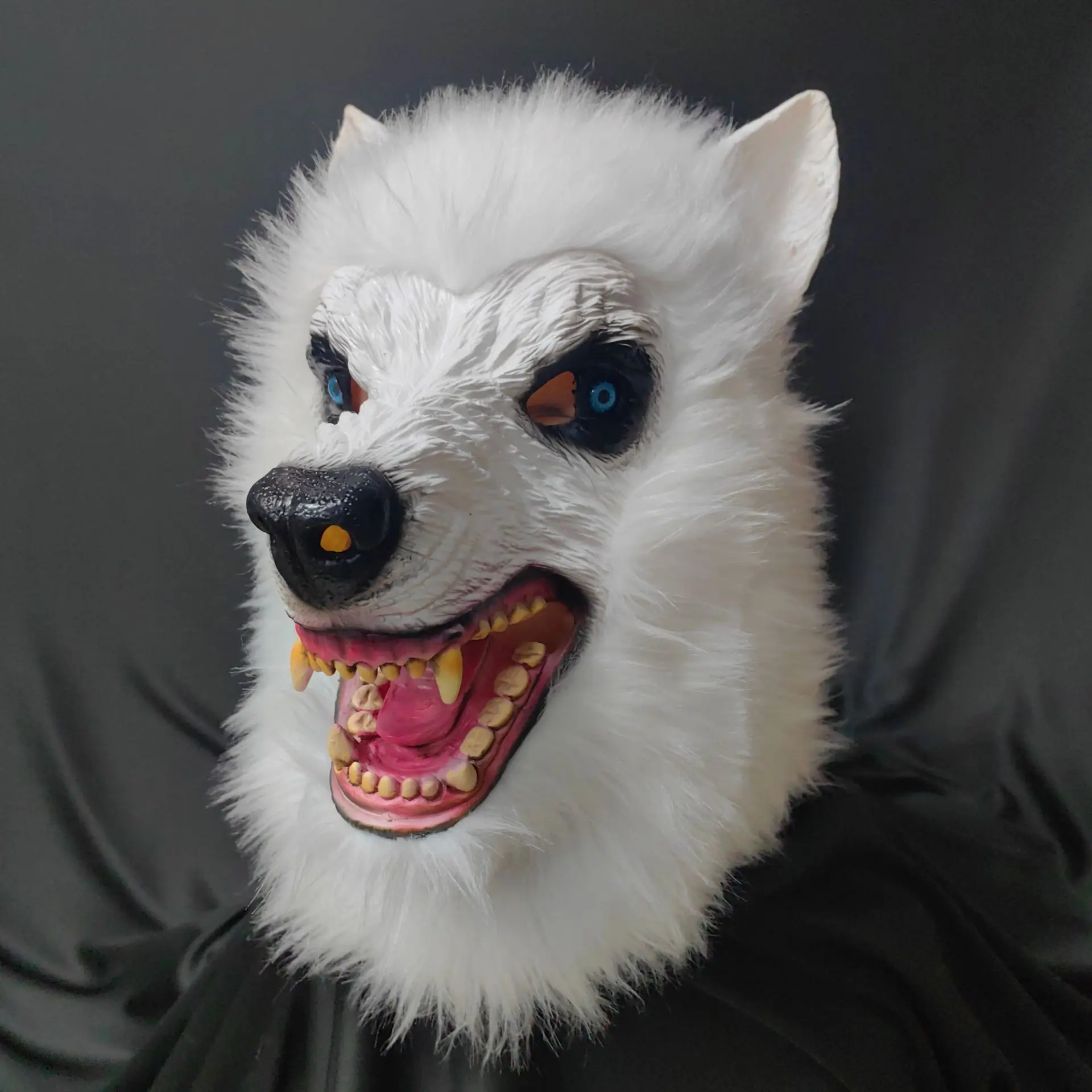 Máscara de Lobo Blanco, Máscara de Bestia para Cosplay, Máscara de Lobo de Peluche, Máscara de Látex de Animal de Cara Completa, Disfraz de Carnaval, Accesorios para Disfraces de Halloween, Regalos