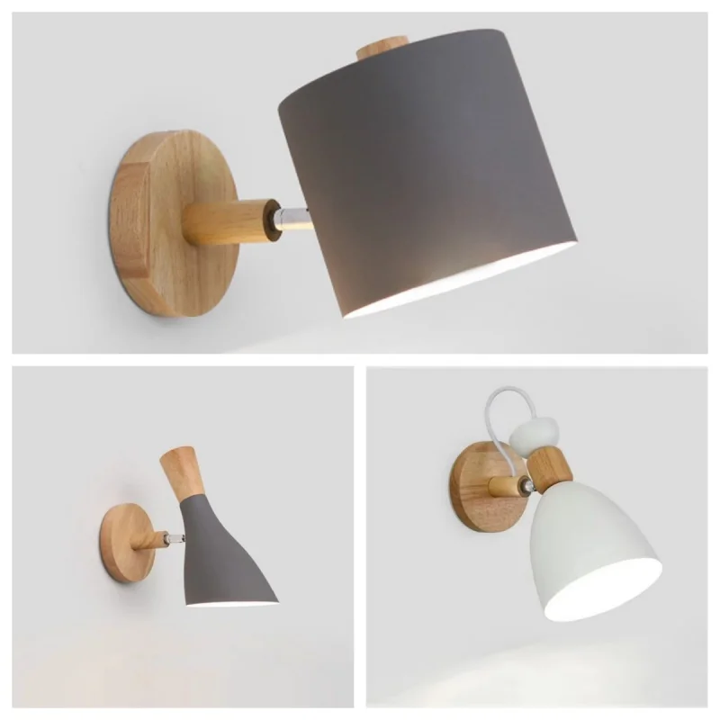 Nordic Macaron Adjustable Minimalist Wood Base Wall Sconce E27 Modern Decor Lamp For Bedroom Hallway Kids Room