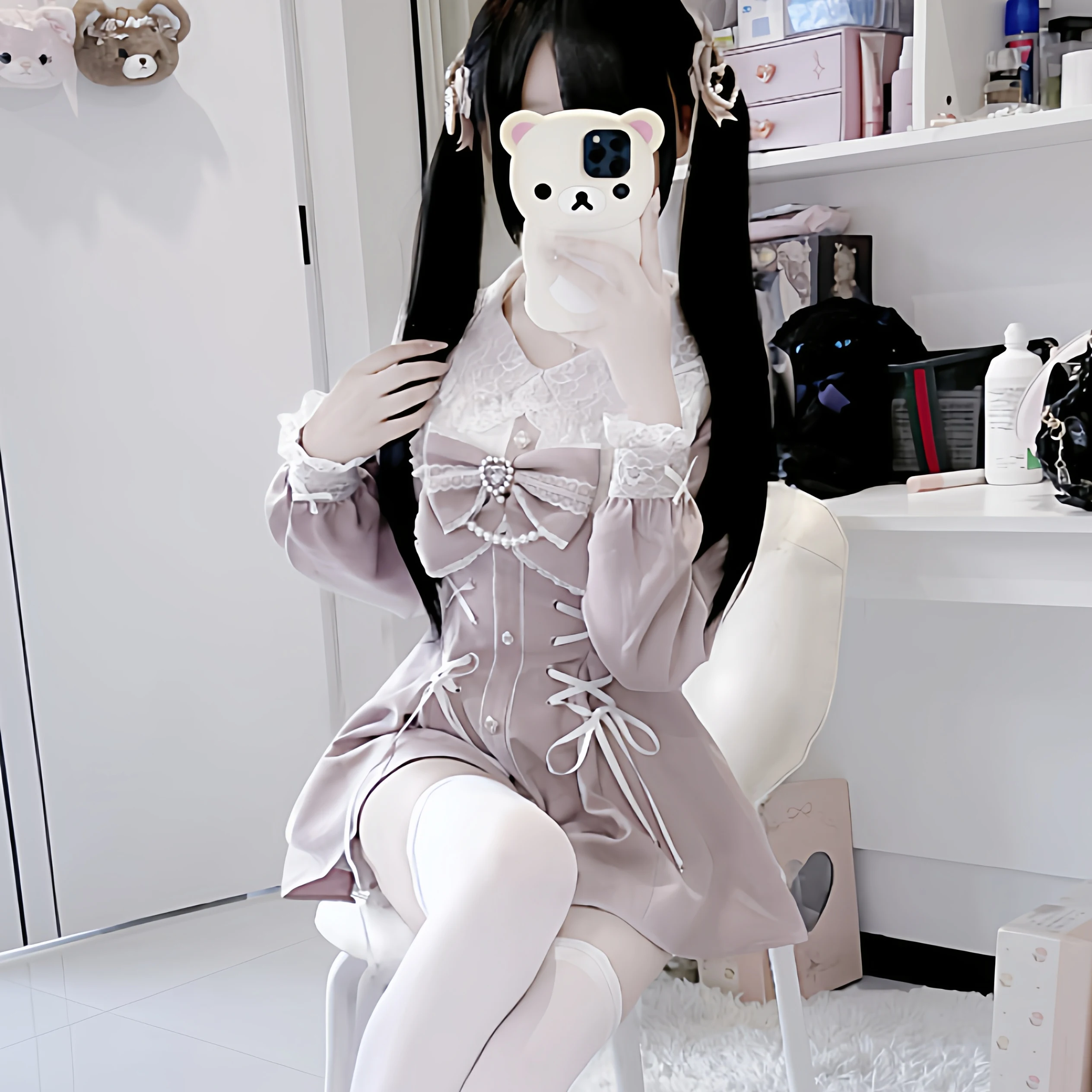 일본 서브컬쳐 미네 대량생산 긴팔 드레스 반바지 2피스 세트 봄과 가을 소녀의 달콤한 로리타 탑 숏 세트