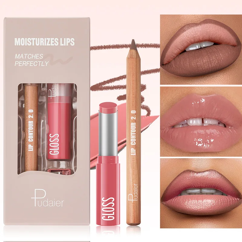 

Lip Liner & Lipstick/Lip Gloss Set, Long-Lasting Waterproof Matte Lipstick, Dual-Ended Lip Liner Pencil, Nourishing