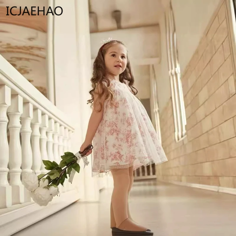 

ICJAEHAO 2024 South Korea Style Outfit Little Baby Girls Summer Matching Clothes Children New Sweet Mesh Princess Elegant Dress