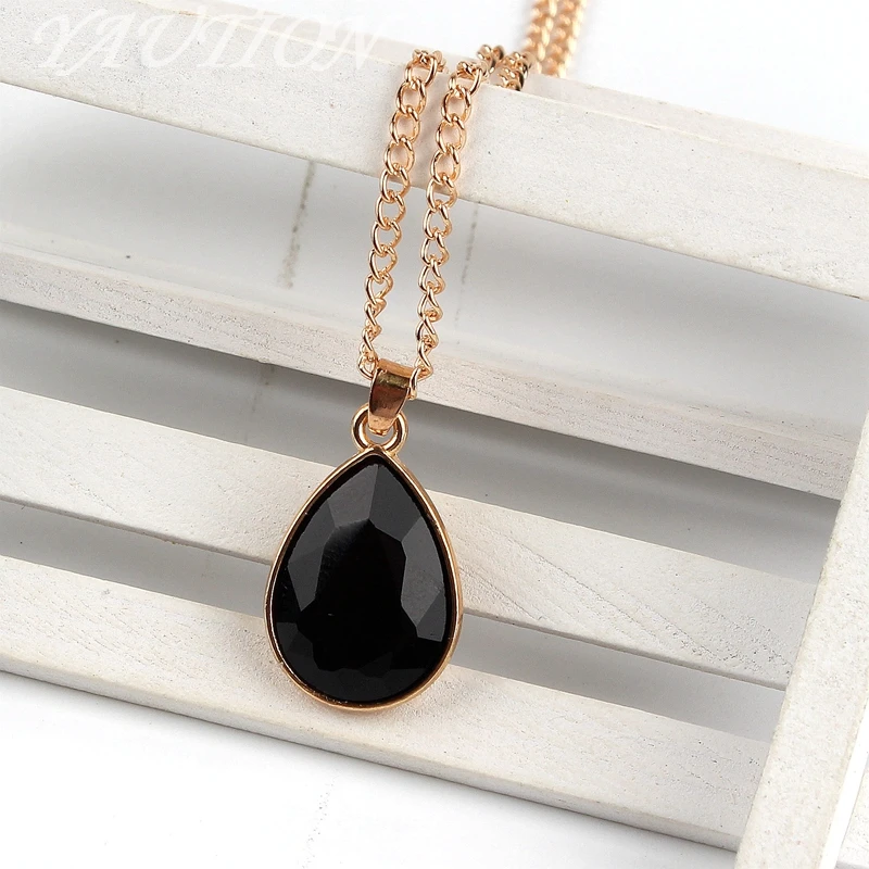 1 set Rose Gold colour Water drop Pendant Necklace & earrings Fashion Jewelry black