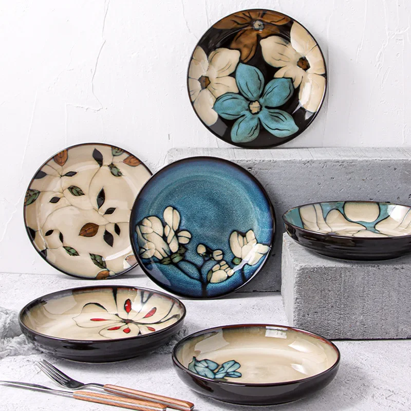 Creative Kiln Change Glaze Ceramic Dinner Plate Steak Pasta Dish Porcelain Under Glaze Breakfast Plate