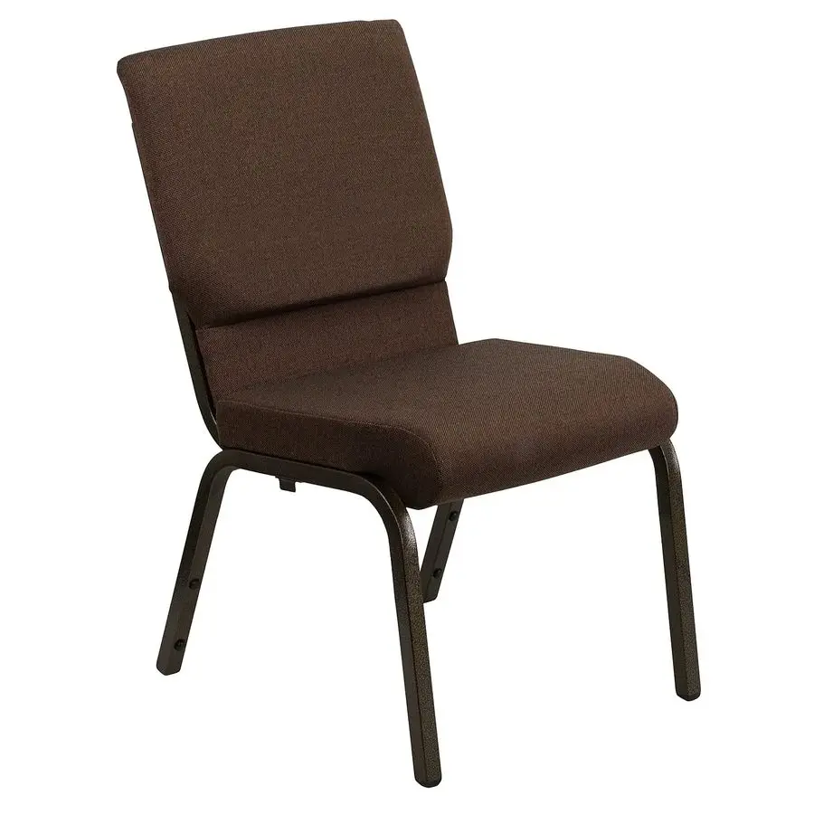 

HERCULES Series 18.5W Stacking Church Chair in Brown Fabric Gold Vein Frame